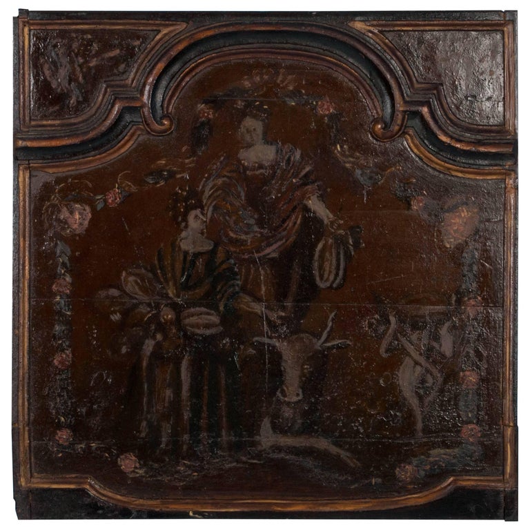 Original Antique HandPainted French Wood Panel at 1stDibs