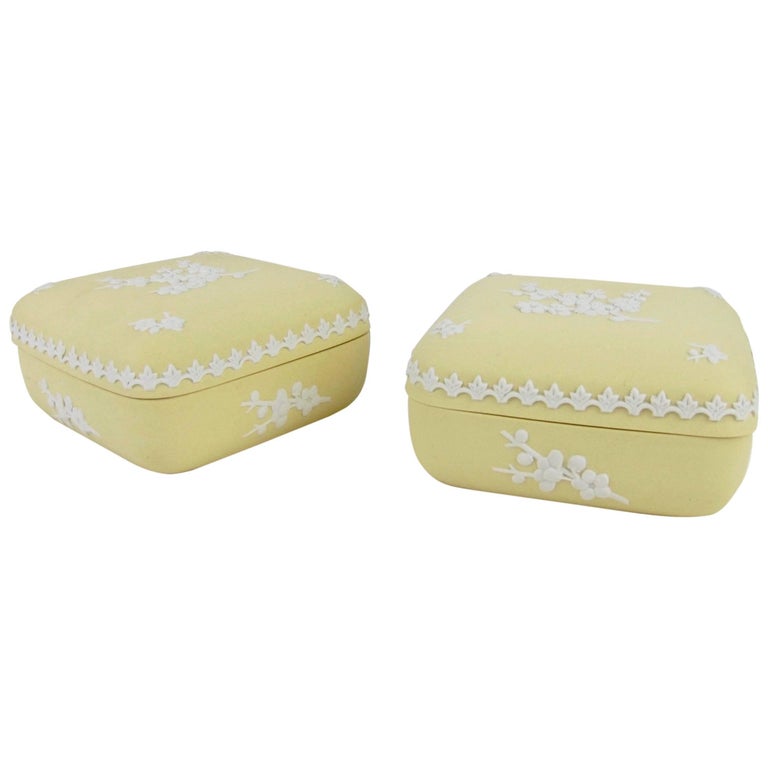 Vintage Primrose Yellow Jasper Box Pair from Wedgwood of England For