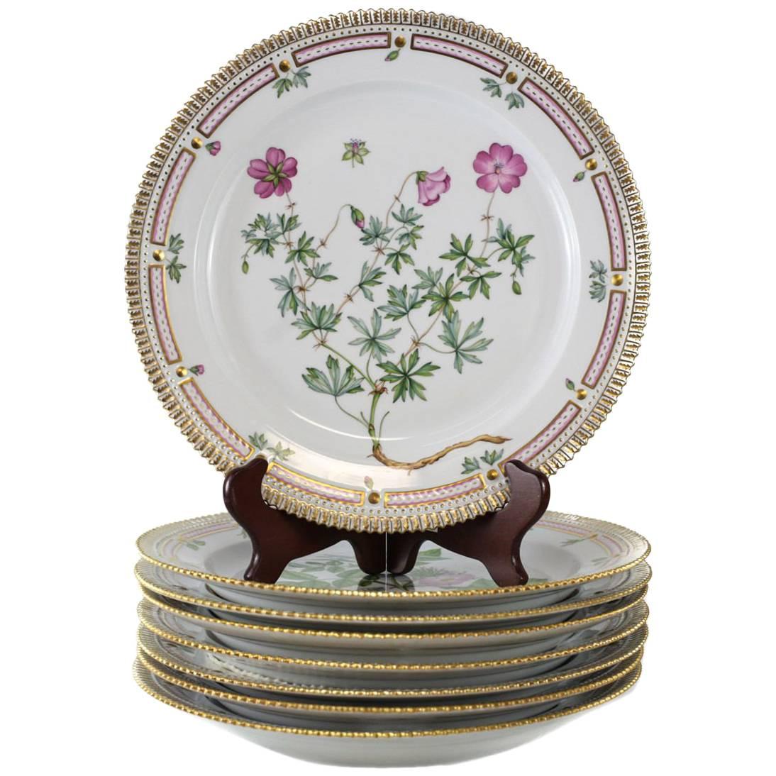 Eight Royal Copenhagen Flora Danica Round Platters