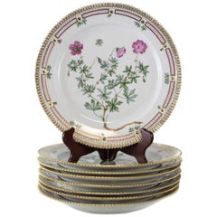 Eight Royal Copenhagen Flora Danica Round Platters