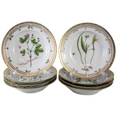 Eight  Royal Copenhagen Flora Danica Rimmed Soup Bowls