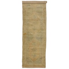 Vintage Turkish Oushak Runner with Washed Out Muted Colors