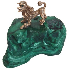 Antique Early 20th Century Malachite and Gilt Bronze Miniature Animal Sculpture