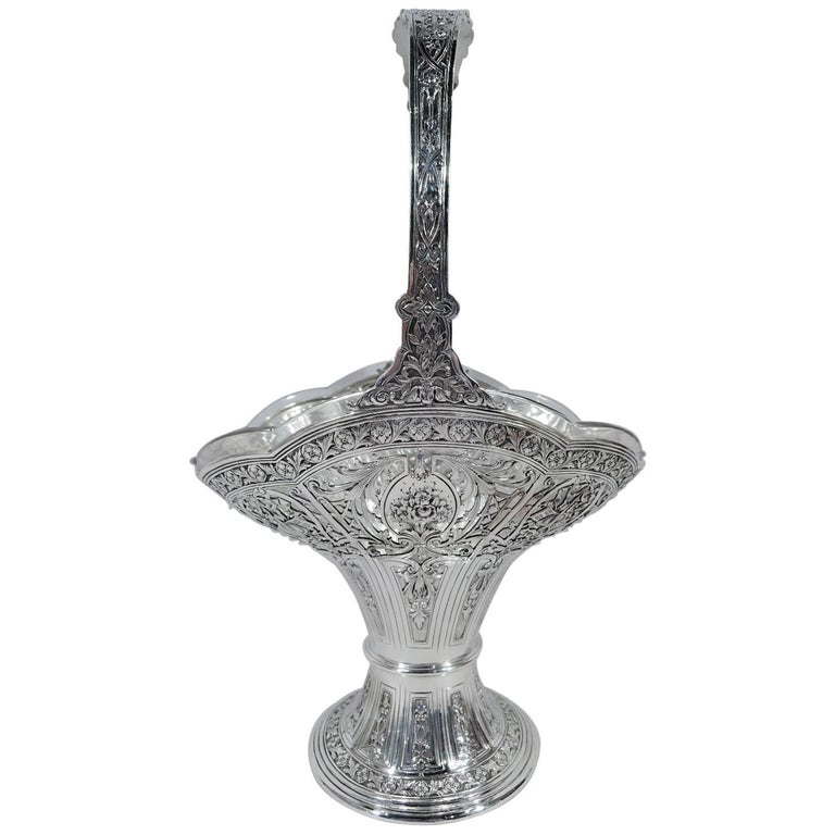 Antique American Sterling Silver Flower Basket by Black, Starr and