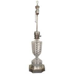 19th Century, Large Cut-Crystal and Silver Plate Lamp