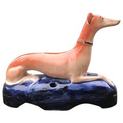 Antique English Staffordshire Greyhound or Whippet Pen Holder