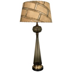 1960s Large Italian Murano Gray Glass and Brass Lamp with Fiberglass Shade