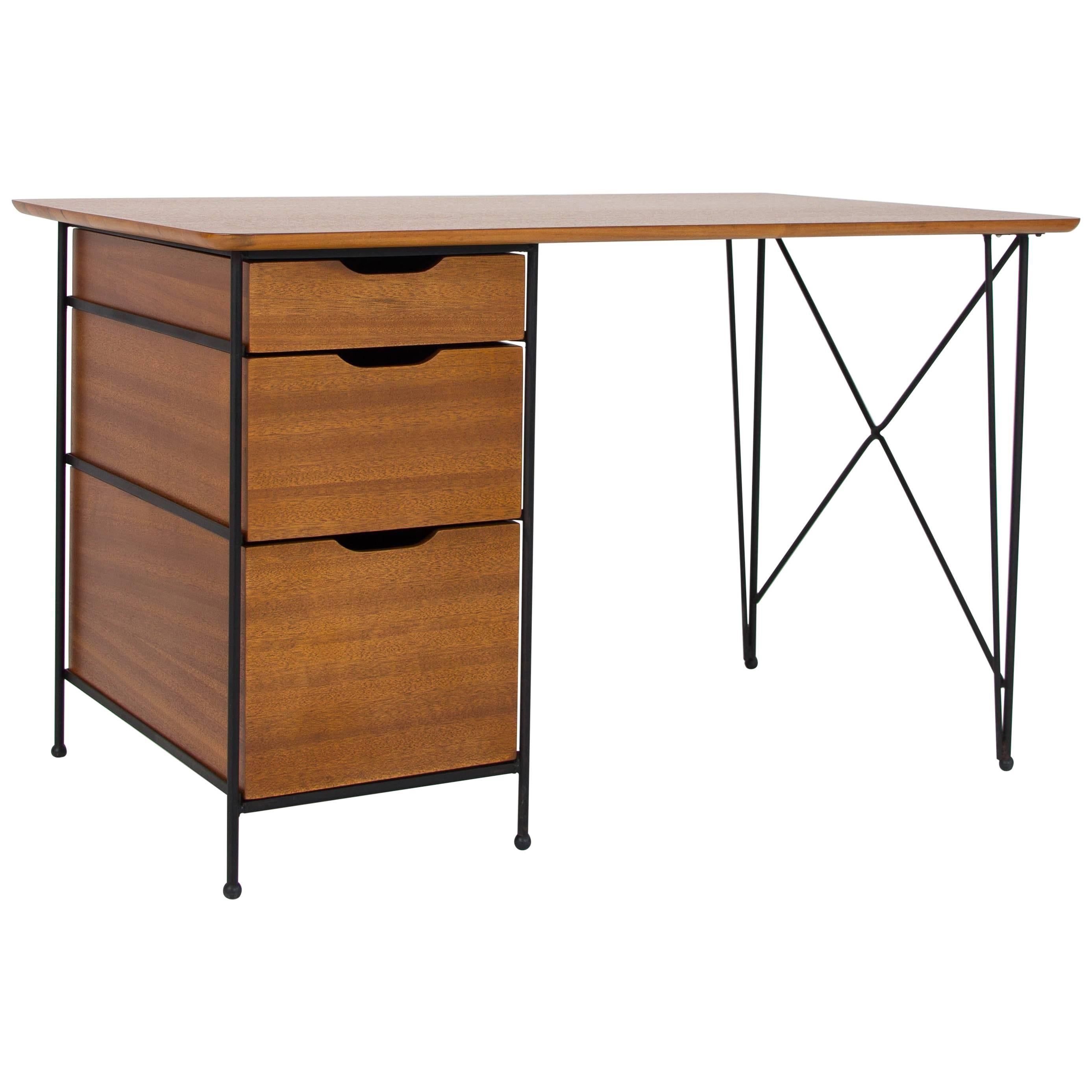 Modernist Desk in Mahogany and Enameled Steel by Vista of California