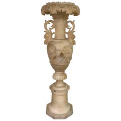 19th Century Italian Alabaster Urn with Hand-Carved Floral and Dragon Motif
