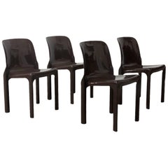 1969, Vico Magistretti for Artemide, Set of Four Brown Selene Chairs