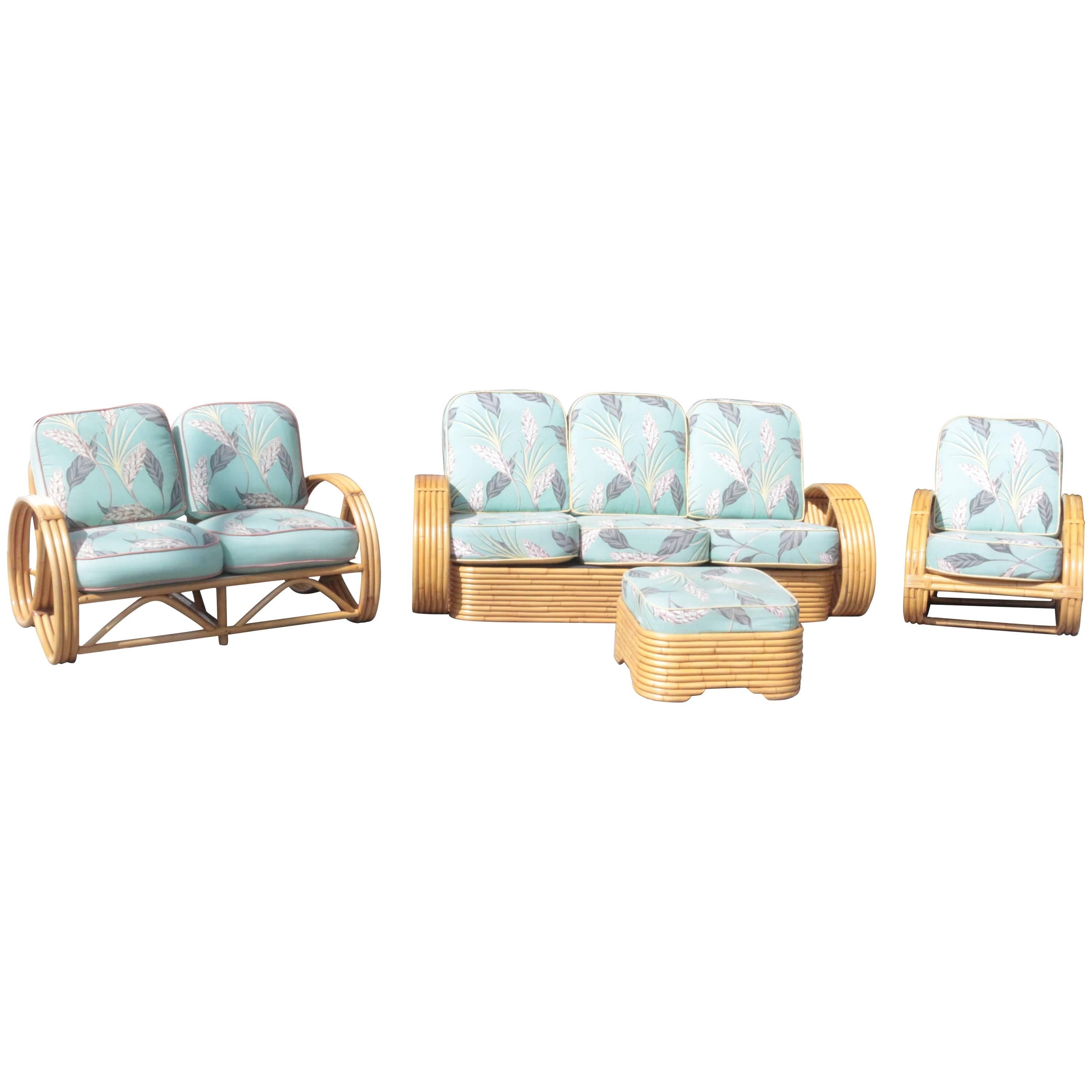 Set of Four-Piece Paul Frankl Style Six-Strand Sofa & Three-Strand Matching Set