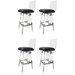 Charles Hollis Jones Barstools in Lucite and Polished Nickel "Metric" Collection