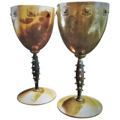 Antique WMF, A Pair of German Jugendstil Copper and Wood Challises, circa 1910