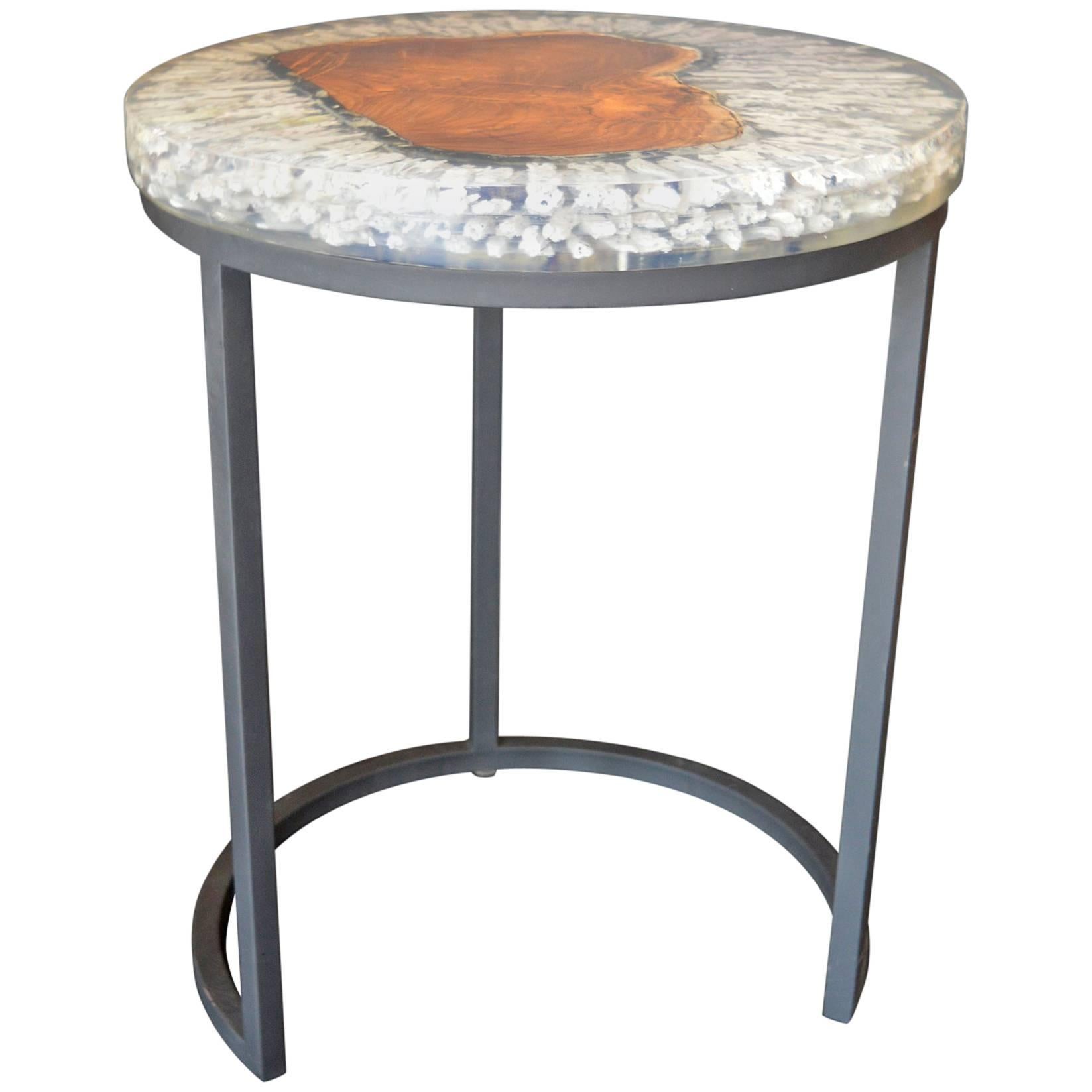 Wood and Resin Side Table For Sale