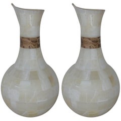 Retro Pair of White Onyx Jar Lamps