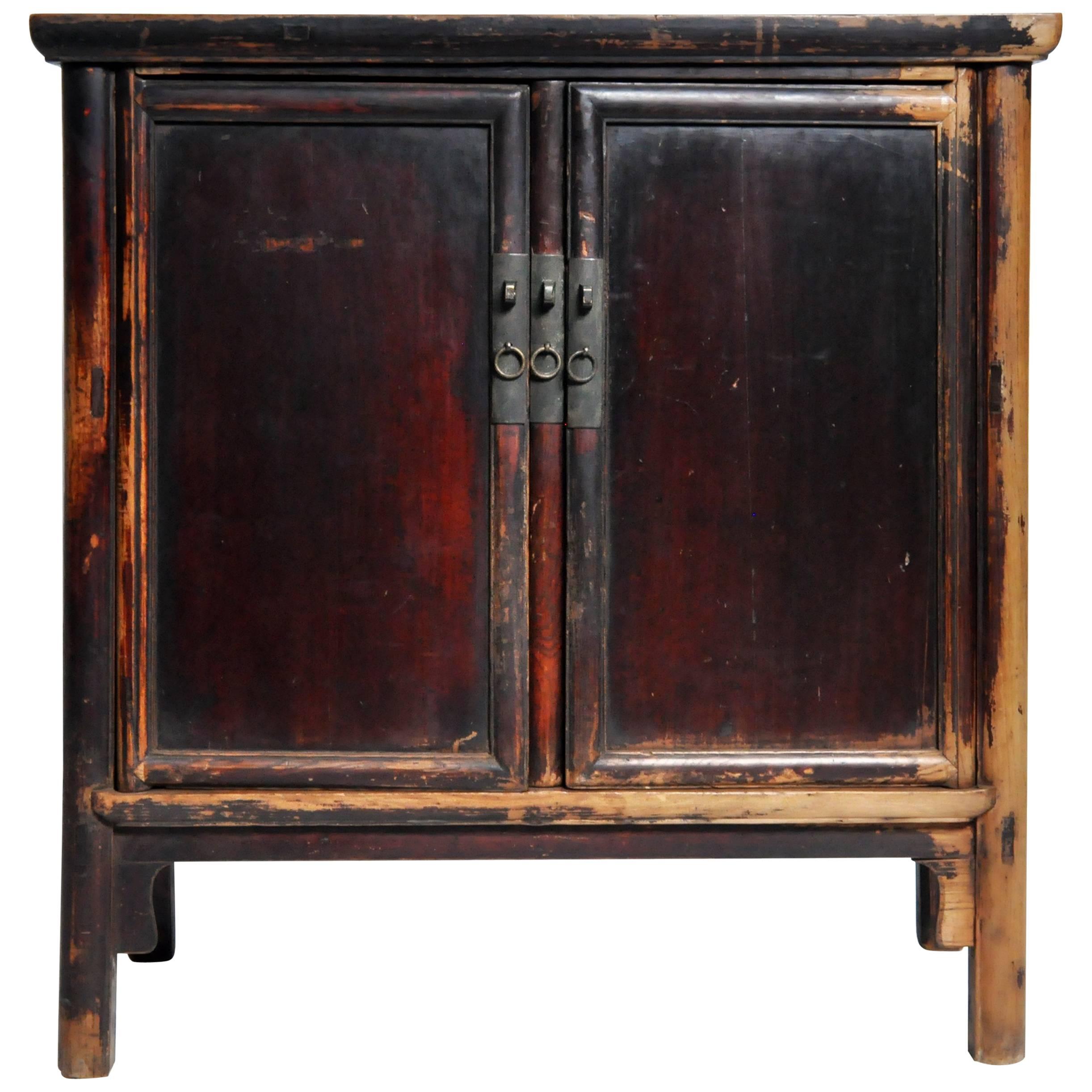 Qing Dynasty Chinese Round Post Chest with Two Drawers and Original Patina
