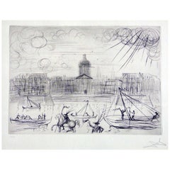 Original Pencil Signed Etching by Salvador Dali, Venice