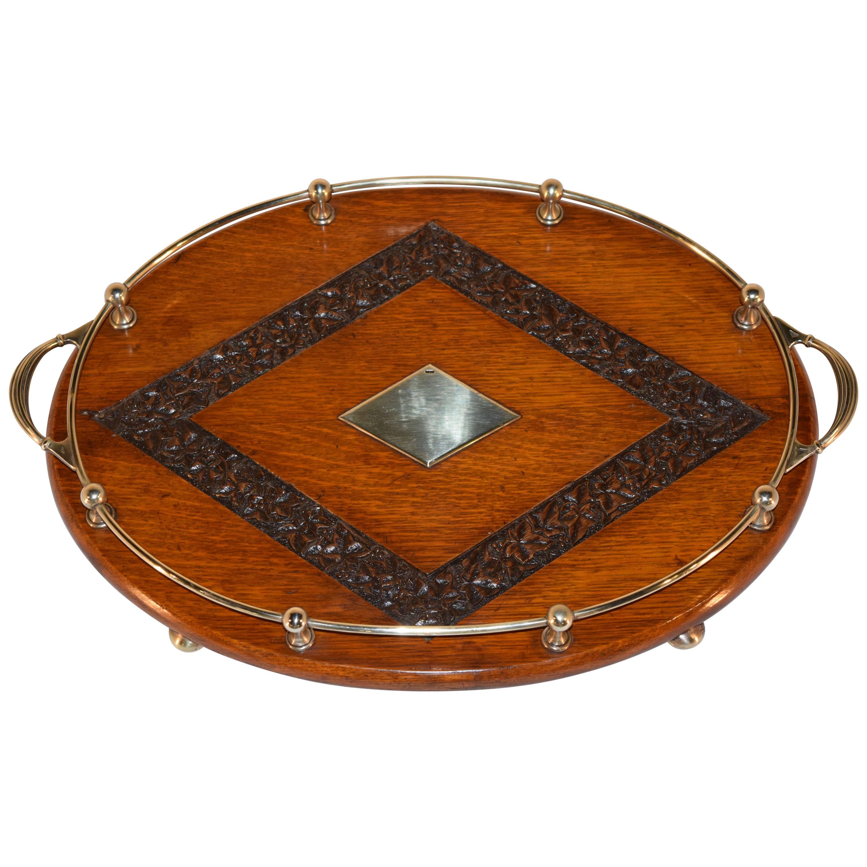 Late 19th Century Oak Gallery Tray with Carving