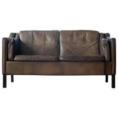 Borge Mogensen Style Two-Seat Sofa in Patinated Buffalo Leather by Mogens Hansen