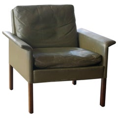 Hans Olsen Lounge Chair in Green Leather and Rosewood for CS Mobler, Denmark