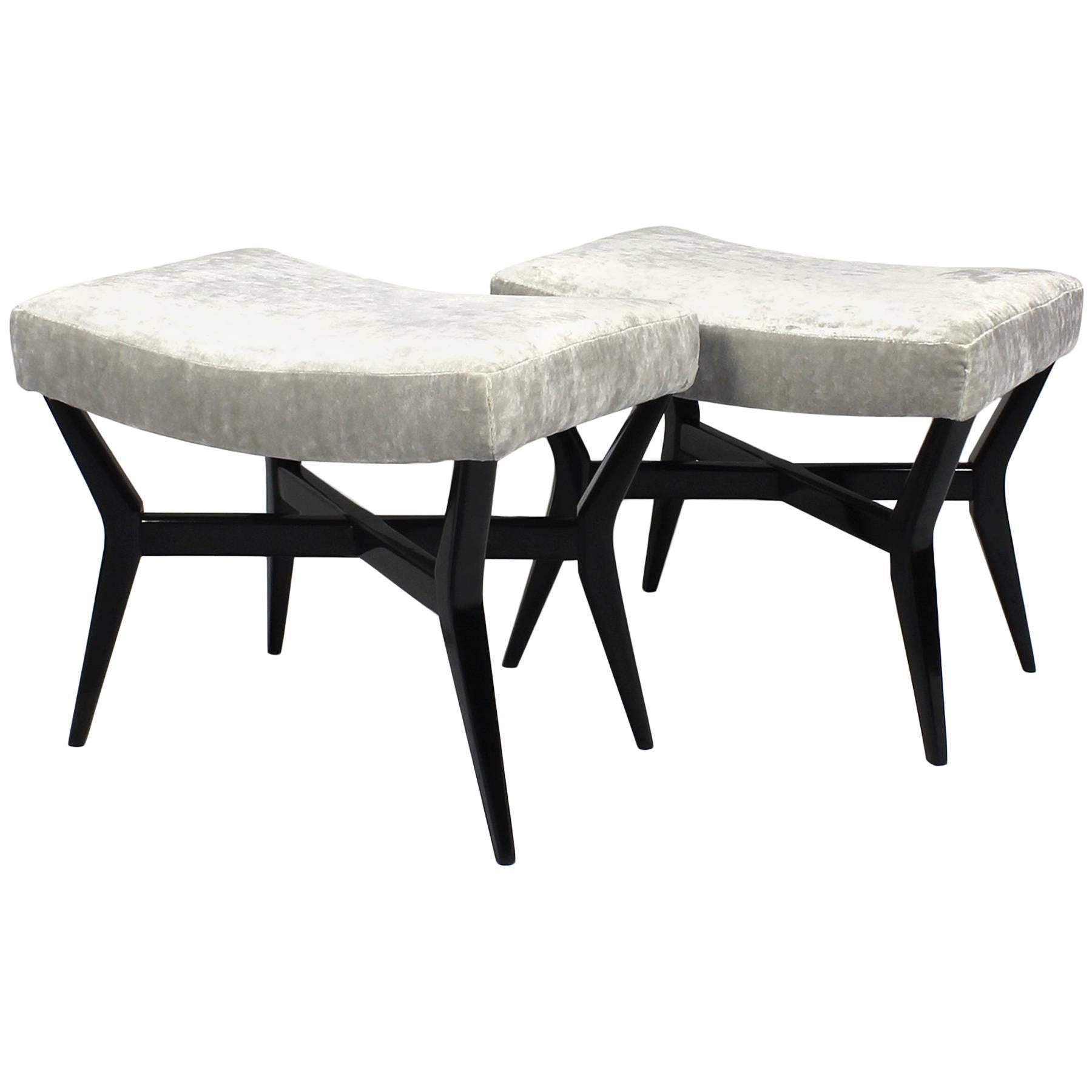 1950´s Pair of Banquettes, black stained beech, velvet - Spain