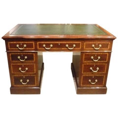 Fine Quality Mahogany and Satinwood Inlaid Edwardian Period Pedestal Desk