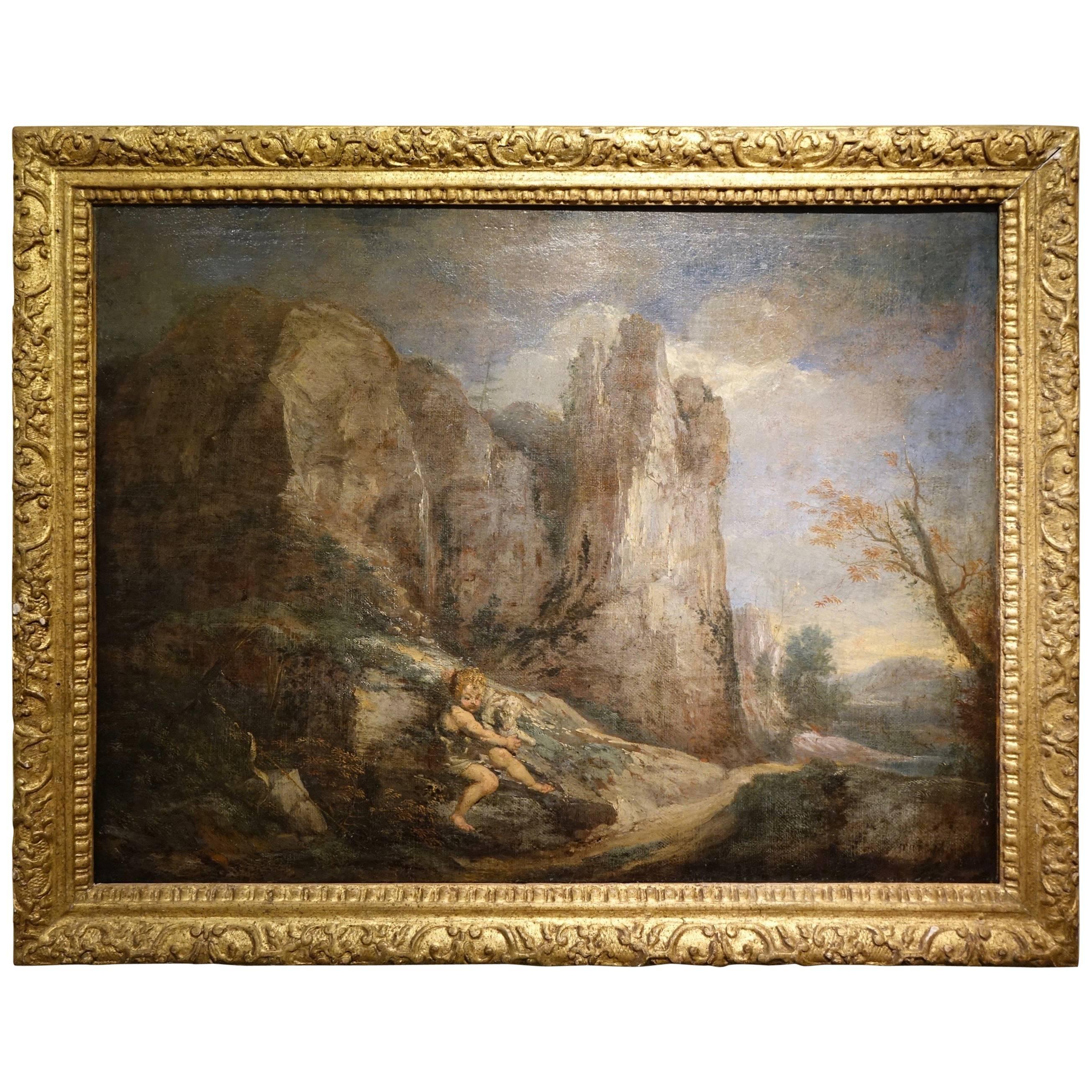 18th Century Oil on Canvas Painting, St John the Baptist Child, Northern Italy For Sale