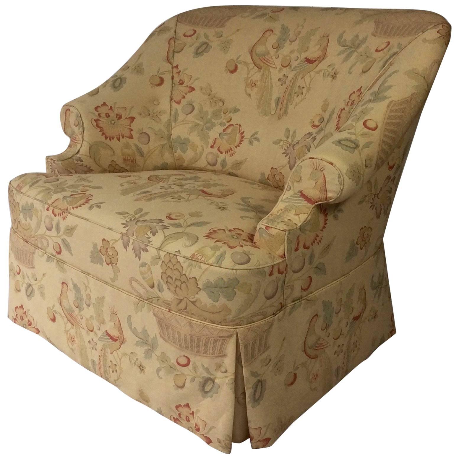 George Smith Style English Reading Chair, Custom Upholstered in Bennison Linen