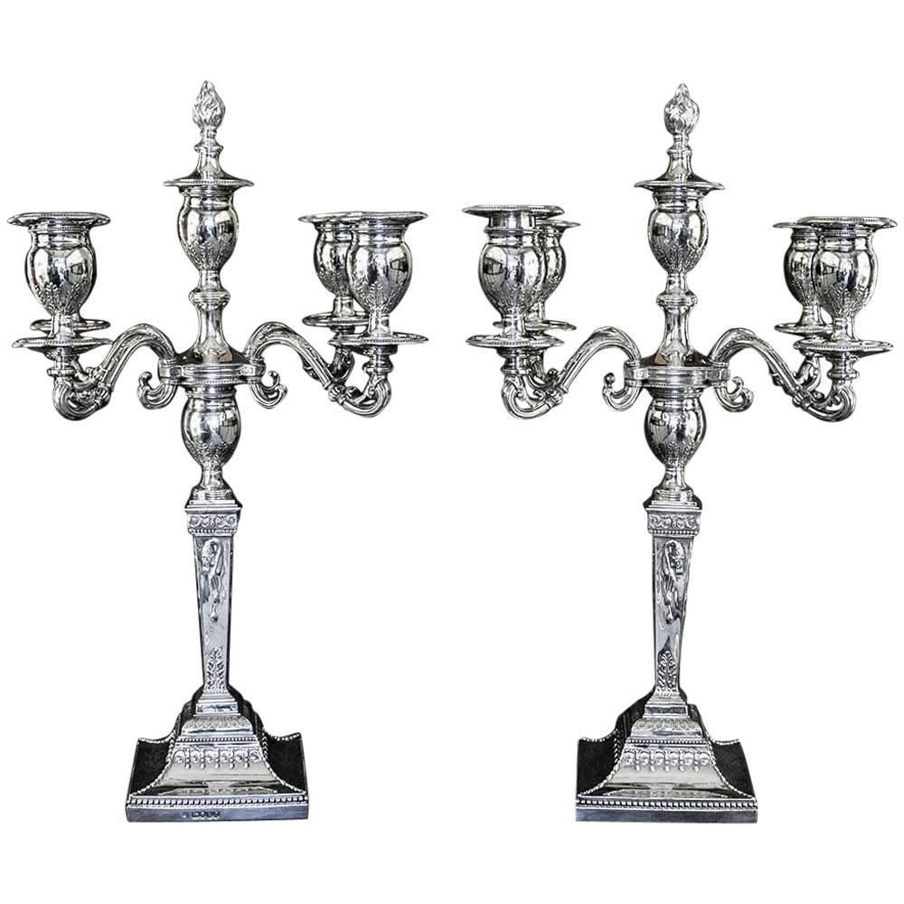 Pair of Victorian Sterling Silver Five-Light Candelabra For Sale