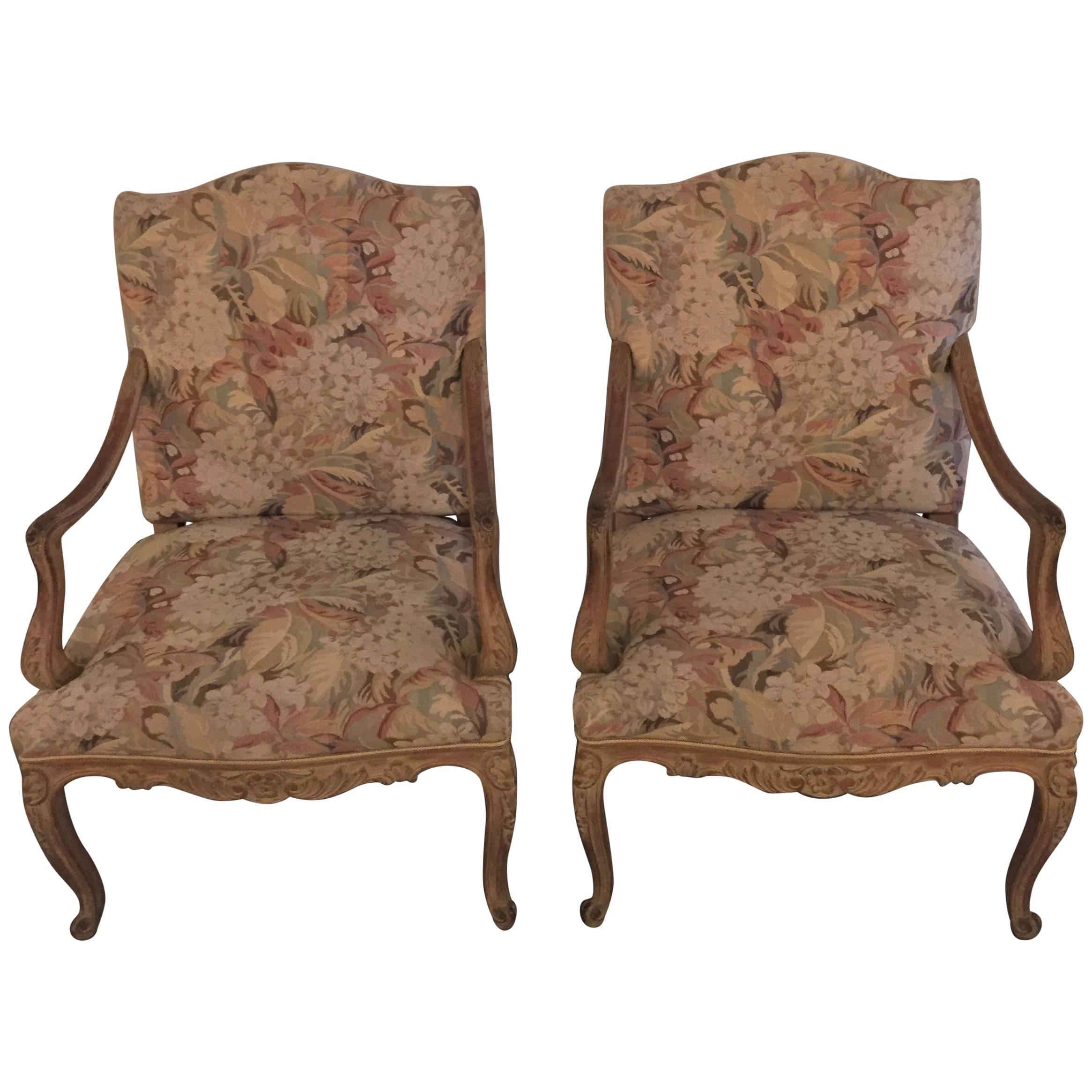 Pair of Distressed Finely Carved Louis XV Style Fauteuils Manner Jansen For Sale
