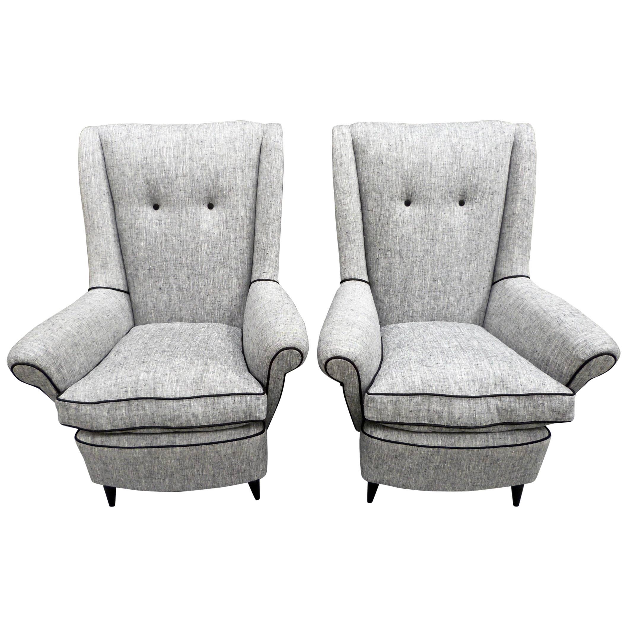 Pair of 20th Century Italian High Backed Linen Armchairs