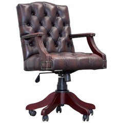 Chesterfield Swivel Chair Leather Brown Red