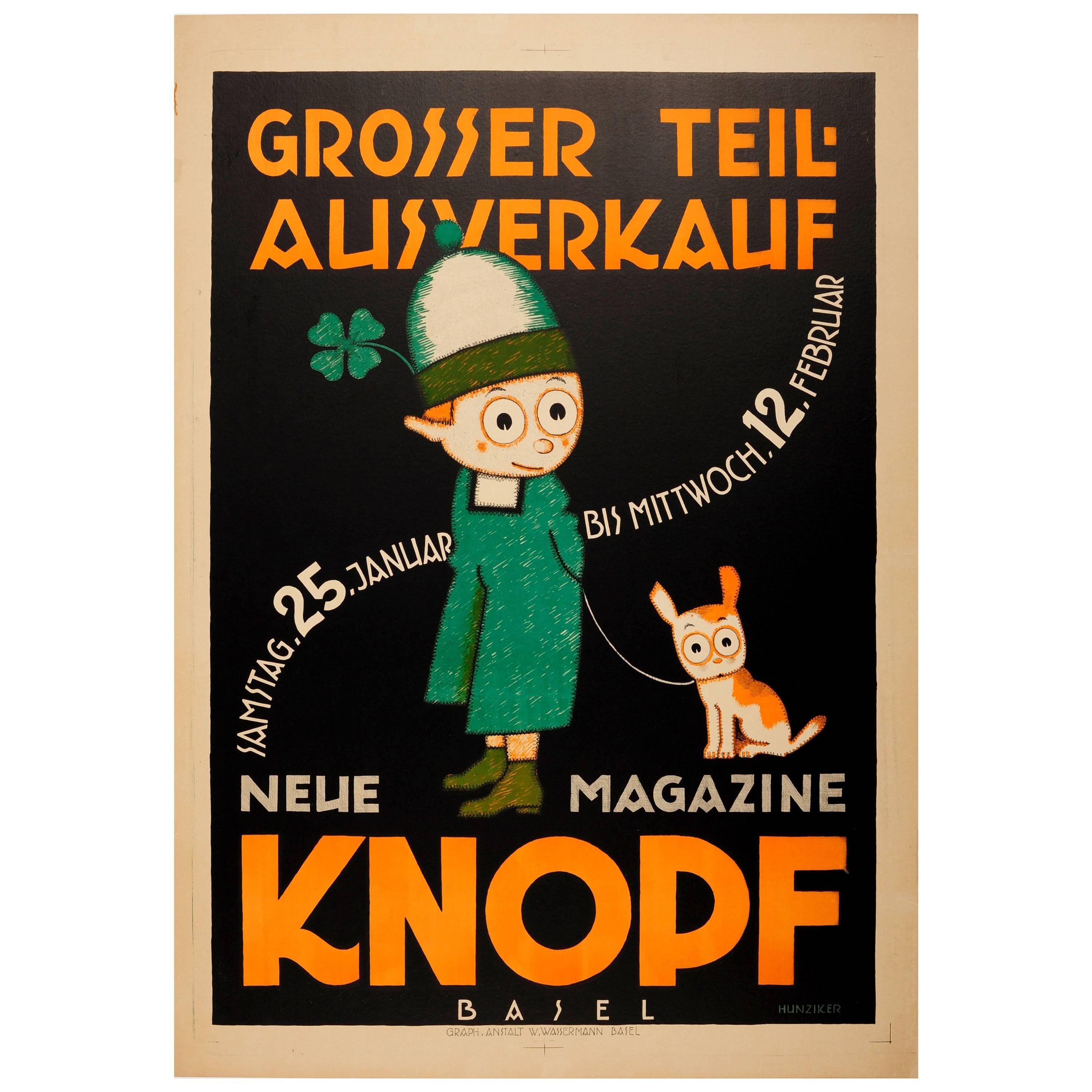 Original Vintage Poster by Hunziker for a Sale at Knopf Children's Shop in Basel For Sale