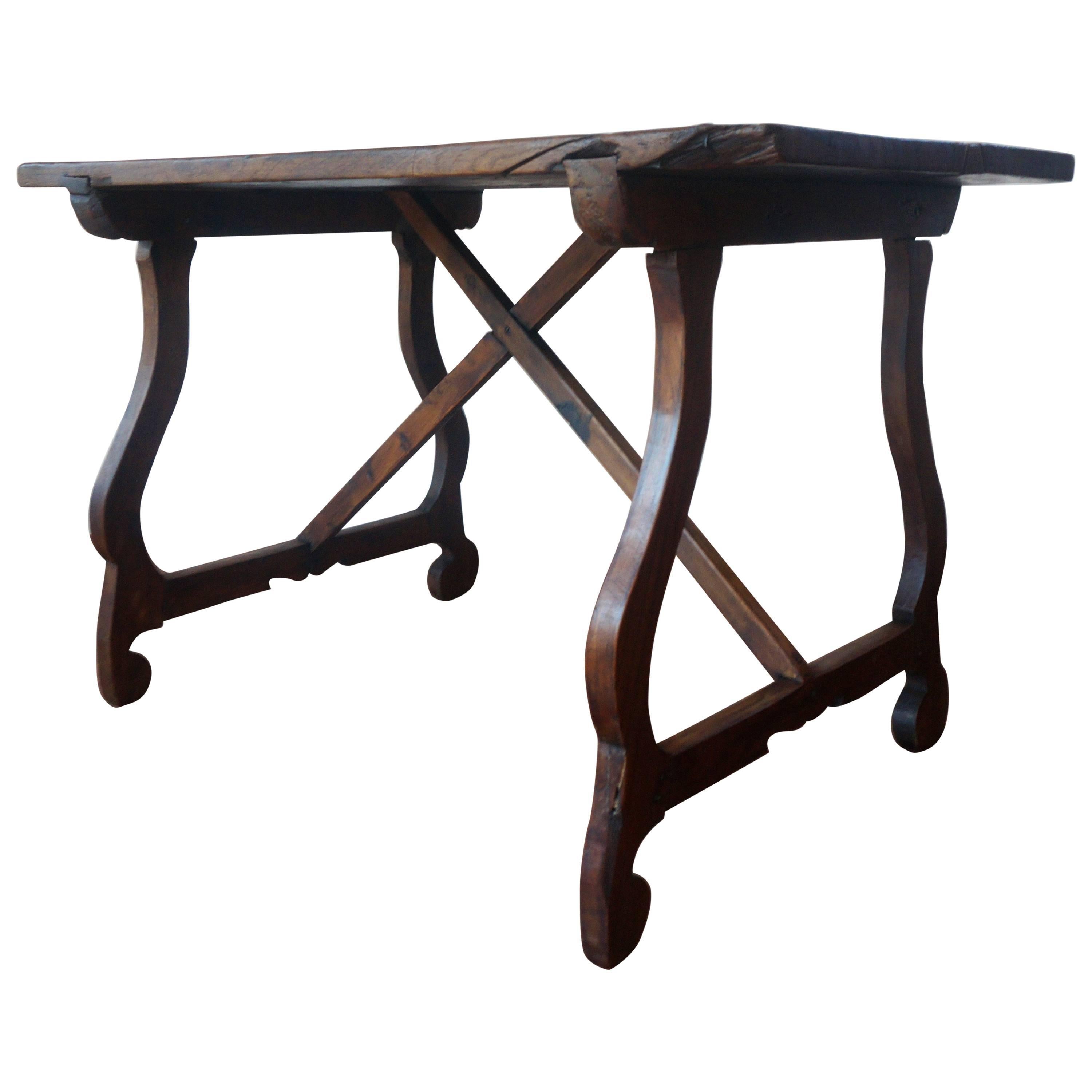 18th Century, Spanish Baroque Trestle Refectory Desk Table on Lyre-Shaped Legs
