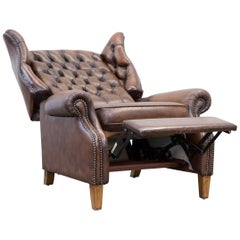 Chesterfield Recliner Armchair Brown Leather
