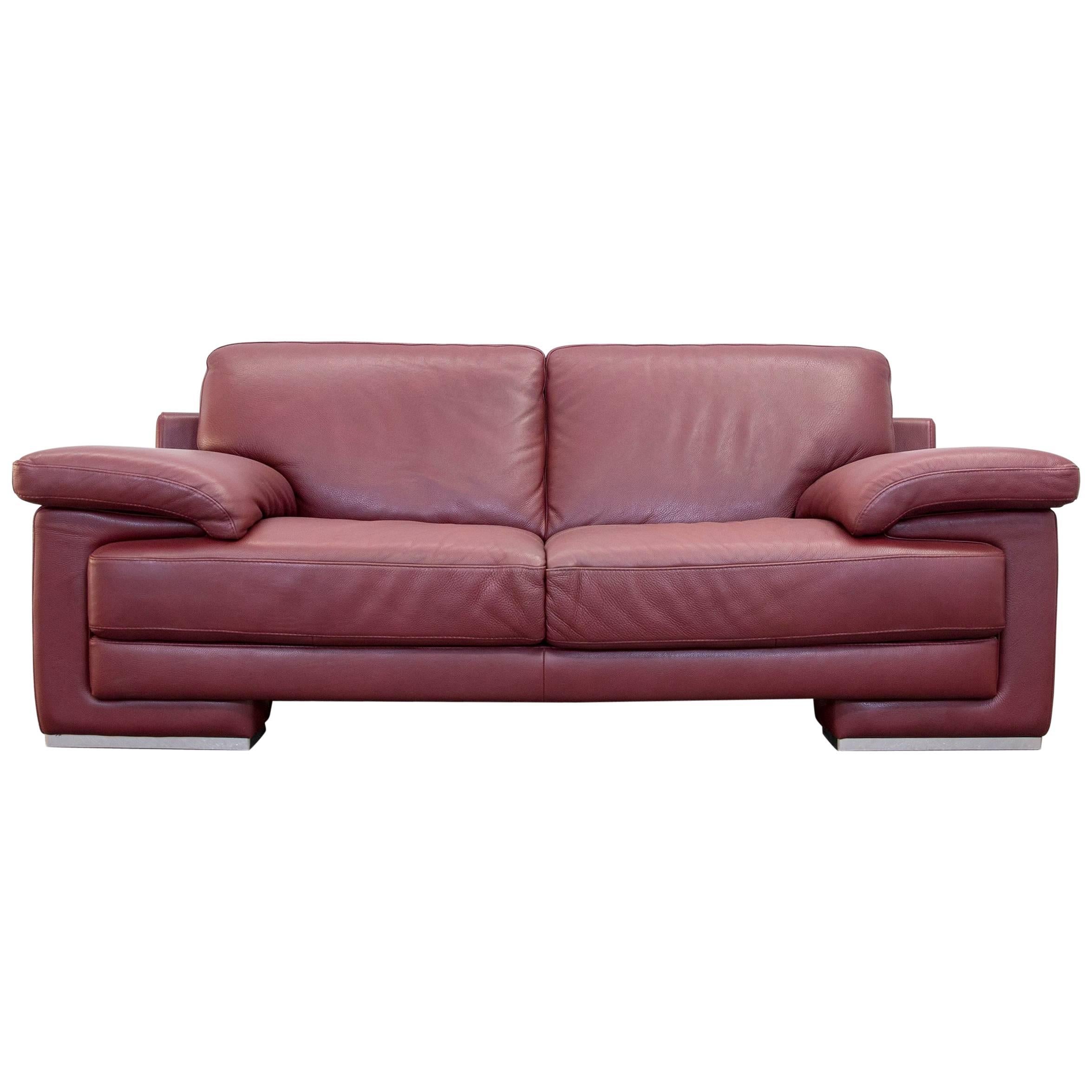 Natuzzi Designer Leather Three-Seat Couch Red