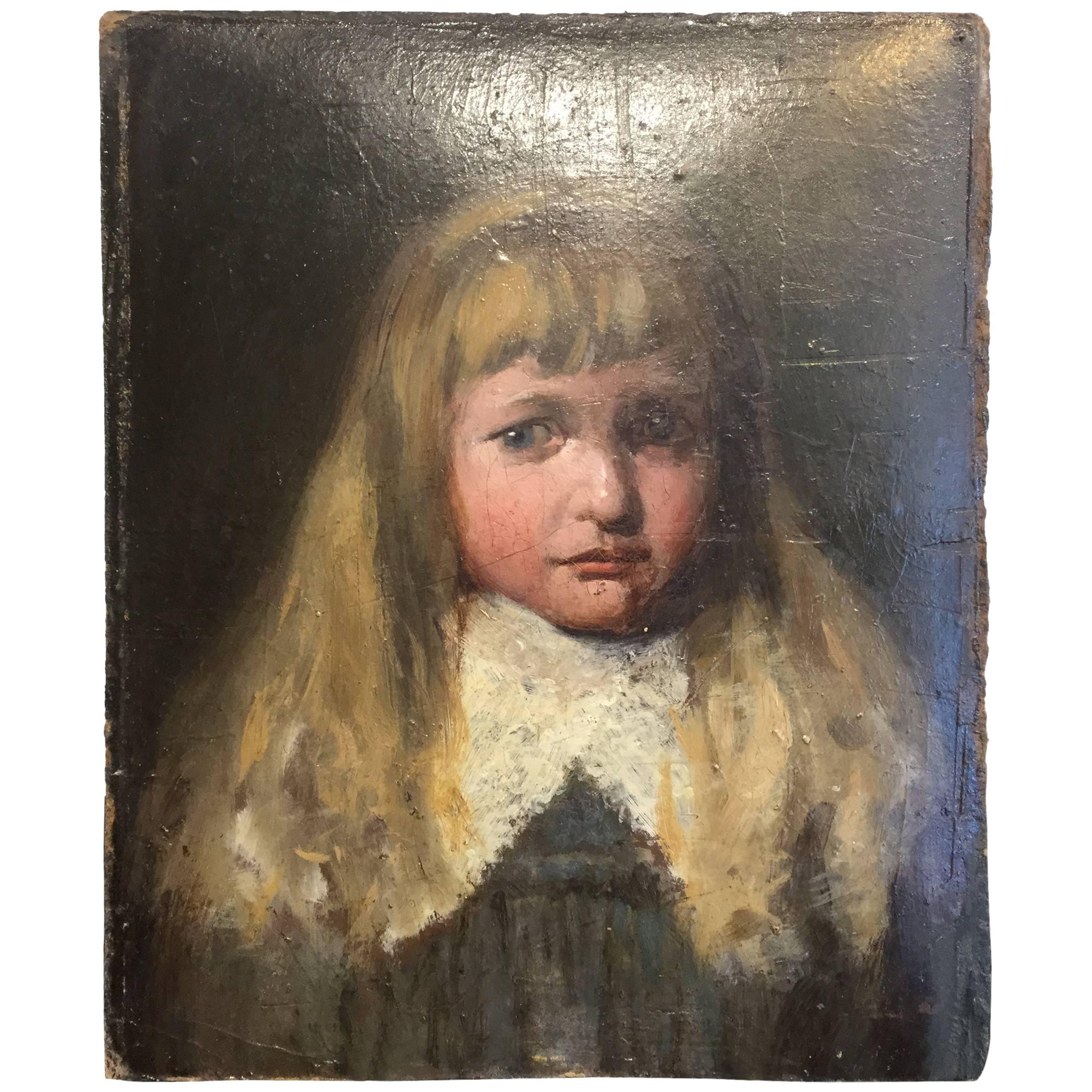 19th Century Child Portrait Oil Painting For Sale