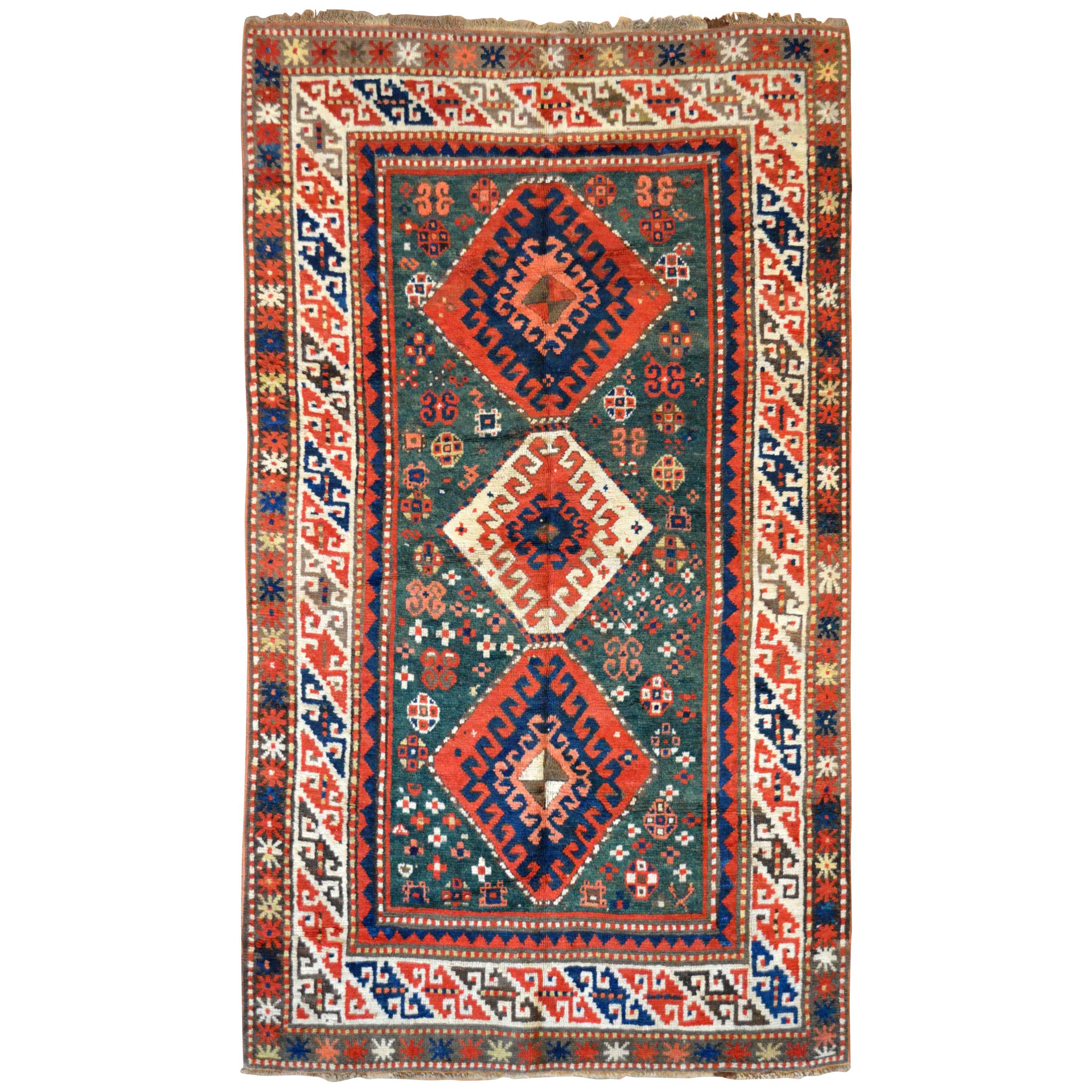 Late 19th Century Antique Caucasian Kazak Rug For Sale