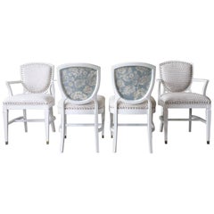 1940s Shield Back Dining Chairs in New Scalamandre Fabric