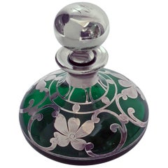 Antique Art Nouveau Sterling Overlay Perfume Bottle, circa 1900