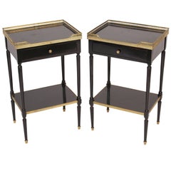 Pair of Louis XVI Style Black Lacquer End Tables