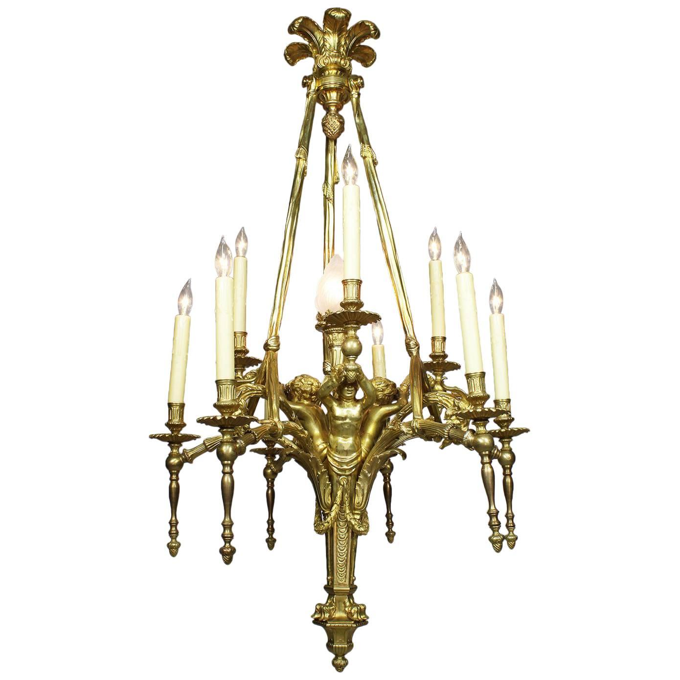 French 19th-20th Century Belle Époque Chandelier with Figures of Children & Goat For Sale