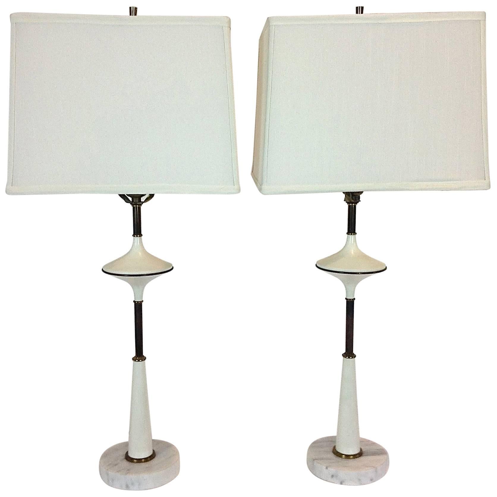 Pair of Enameled Metal Lamps in the Manner of Tommi Parzinger For Sale