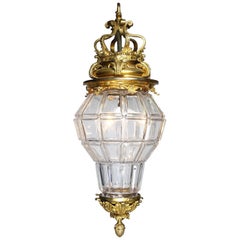 French 19-20th Century Gilt-Bronze & Molded Cut-Glass "Versailles" Style Lantern