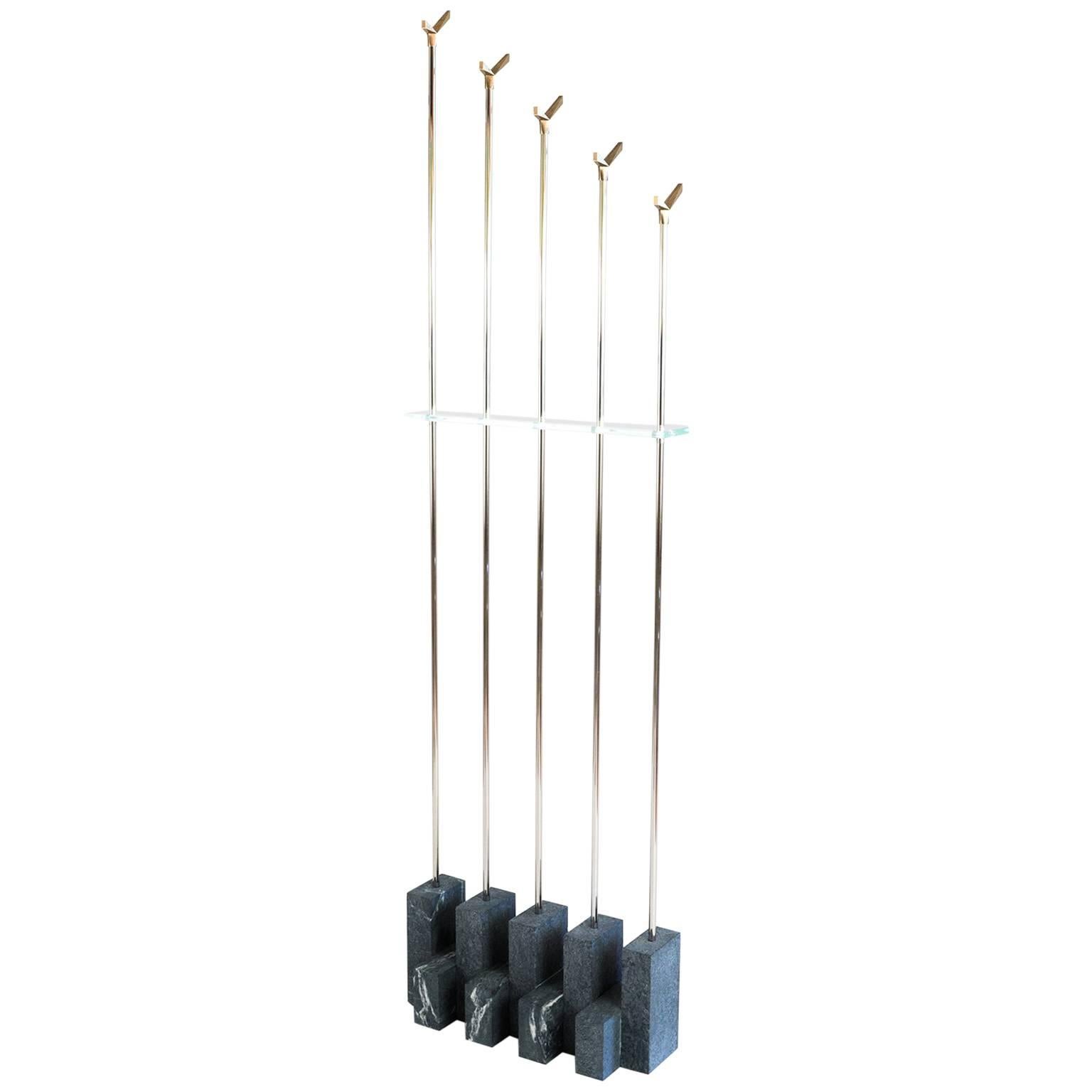 Coat Check Contemporary Soapstone, Stainless Steel, and Glass Coat Rack For Sale