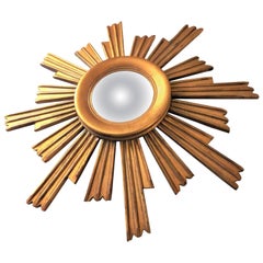 Small Gilded Sunburst Mirror with Convex Glass, 1950s