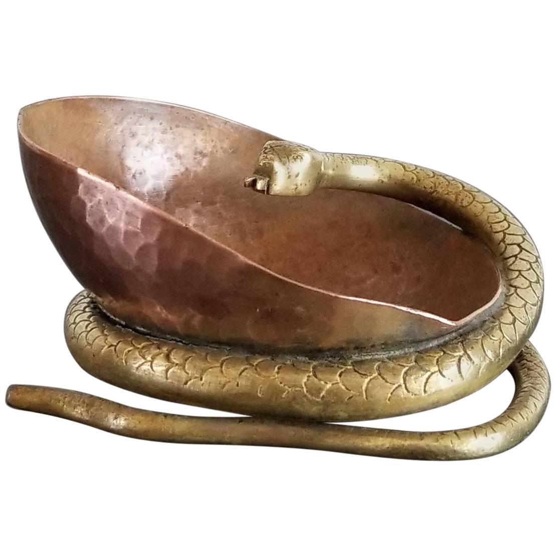 Petite Brass and Copper Snake Shaped Vessel, France, 1930s