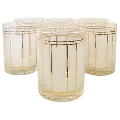 Midcentury Culver Frosted Gold Double Old Fashion Drinks Glasses, Set of Eight