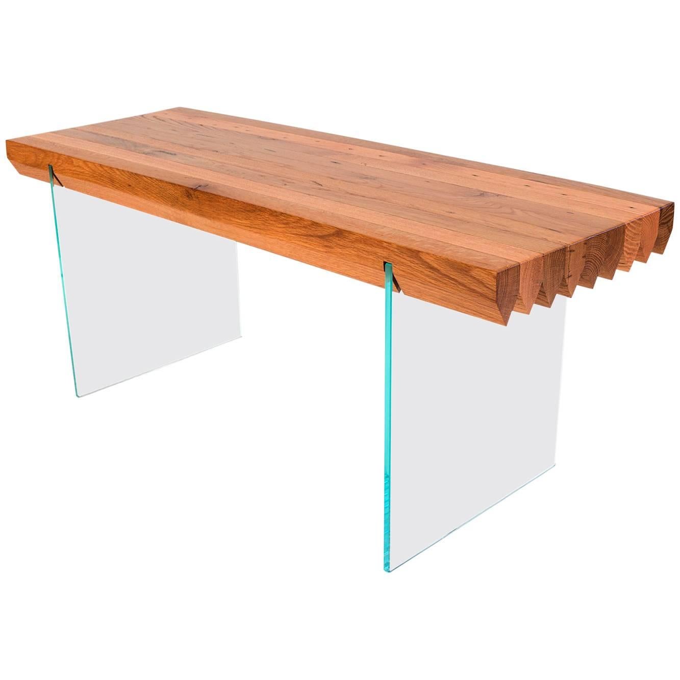 Sawtooth Bench Reclaimed Oak Barn Board and Glass Contemporary Bench For Sale