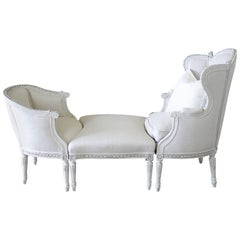 Used 19th Century Louis XVI Style Three-Piece Chaise Brisse in Belgian Linen